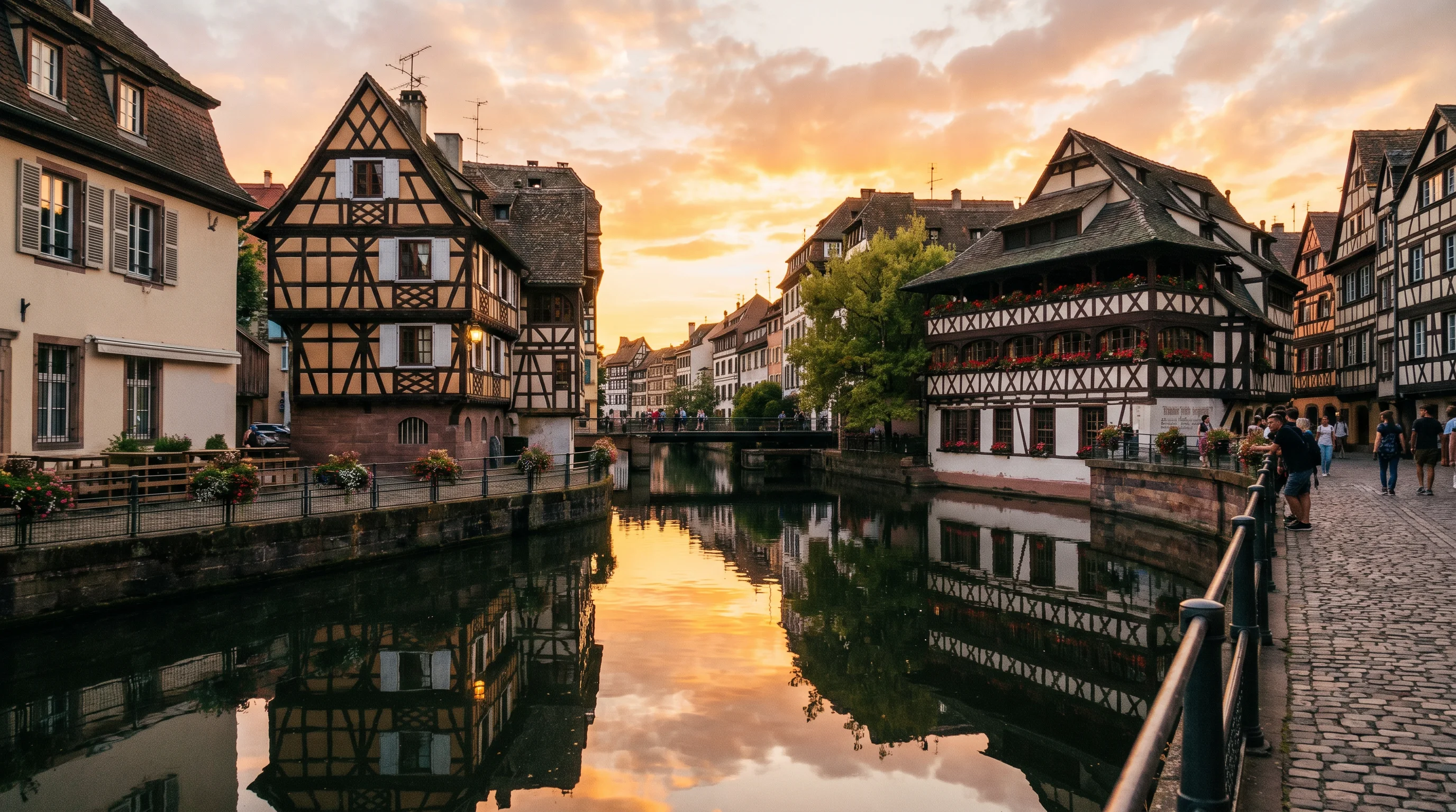 Half-timbered houses lining the canals of La Petite France