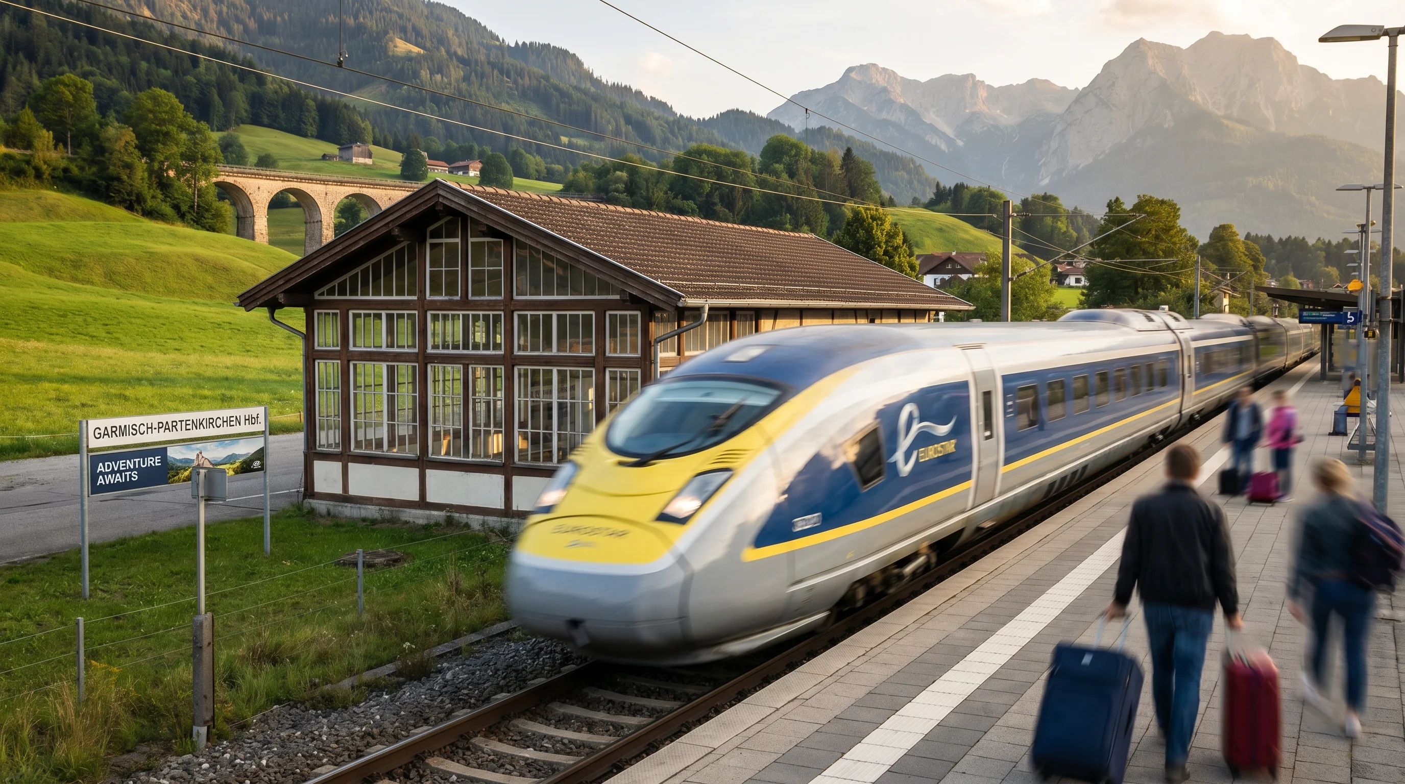 High-speed train pulling into a European station